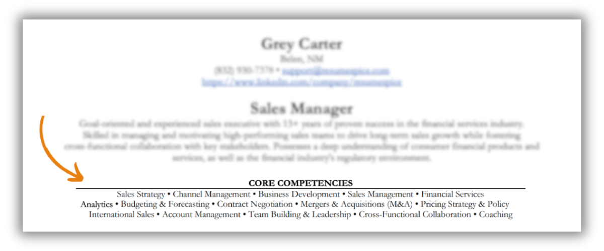 Displaying Your Core Competencies on Your Sales Resume 